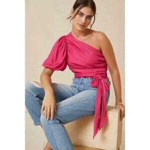 Anthropologie DOLAN Pink Ruched Single-Shoulder Asymmetric Blouse Small